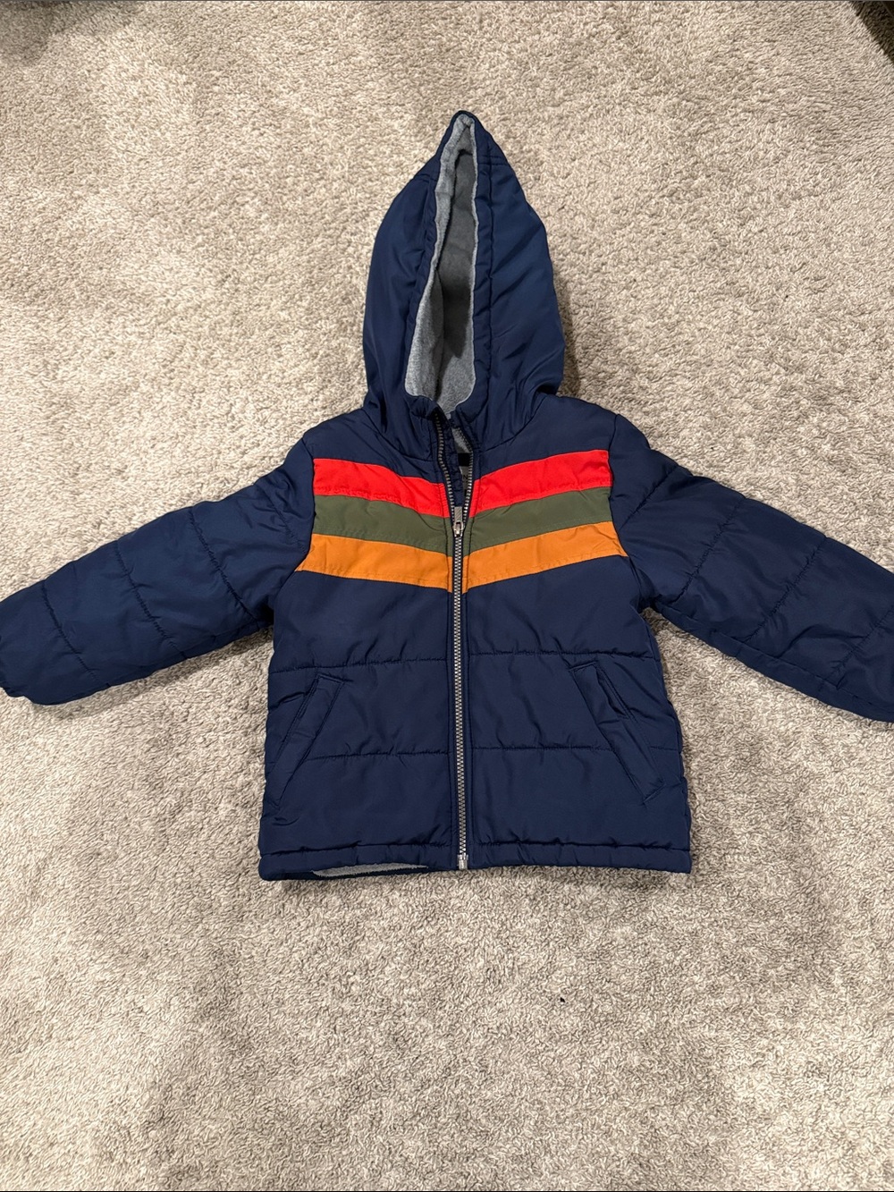 Carter's Colorblock Puffer Jacket in Navy, Red, Olive & Orange